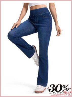Women's Pull On Bootcut Jeans High Rise Stretchy Flare Leg with Pockets
